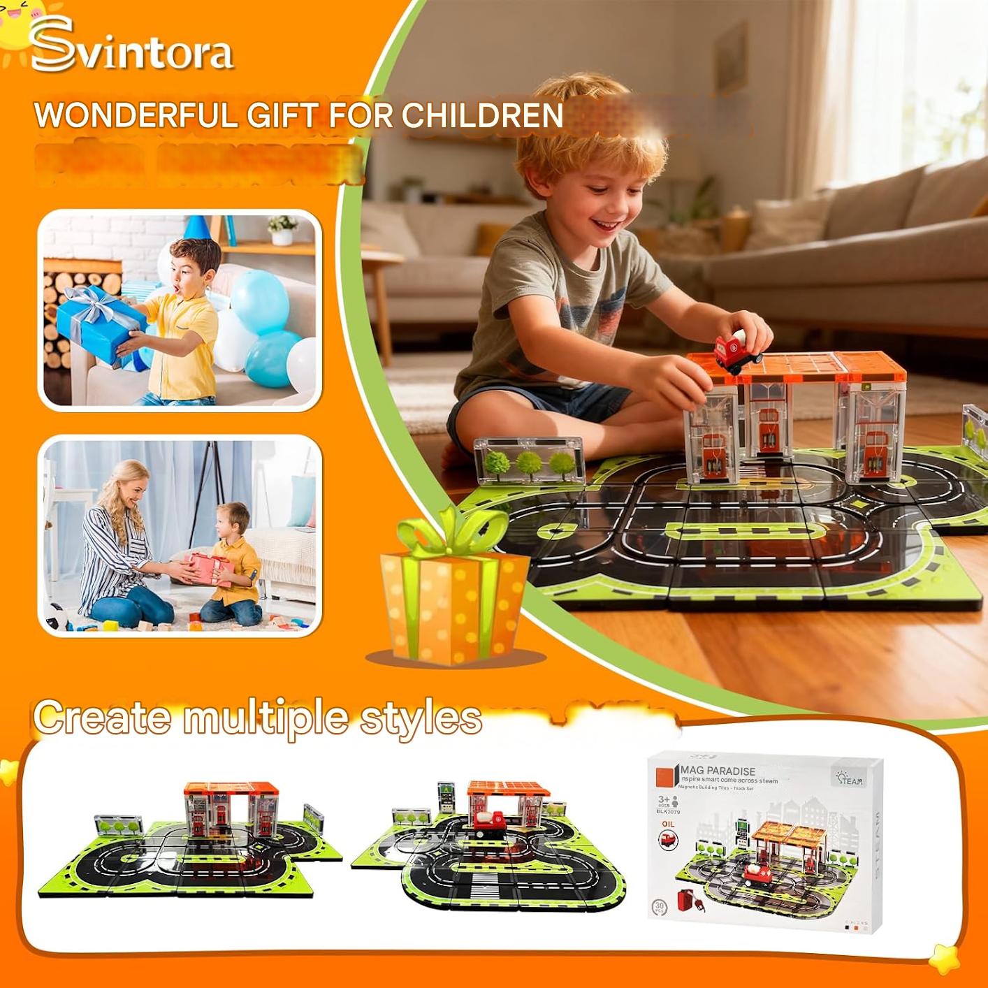 Set blocuri magnetice constructie 30 piese cu camion cisterna, jucarie educativa STEM Montessori pentru copii 3-12 ani, piese magnetice compatibile, geanta depozitare inclusa