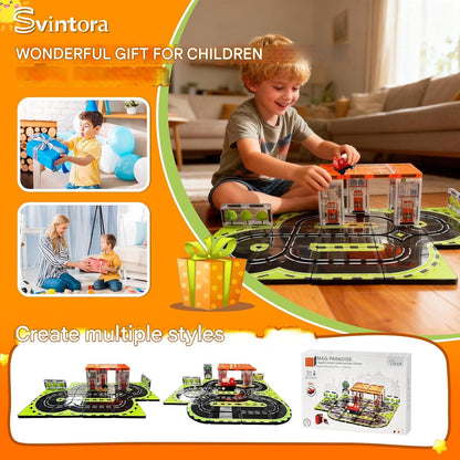Set blocuri magnetice constructie 30 piese cu camion cisterna, jucarie educativa STEM Montessori pentru copii 3-12 ani, piese magnetice compatibile, geanta depozitare inclusa