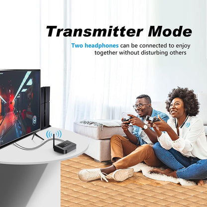 Set transmitator Bluetooth 5.0 si casti wireless pentru TV, control indepentent al volumului, fara audio delay, conectare prin RCA, optic, plug & play