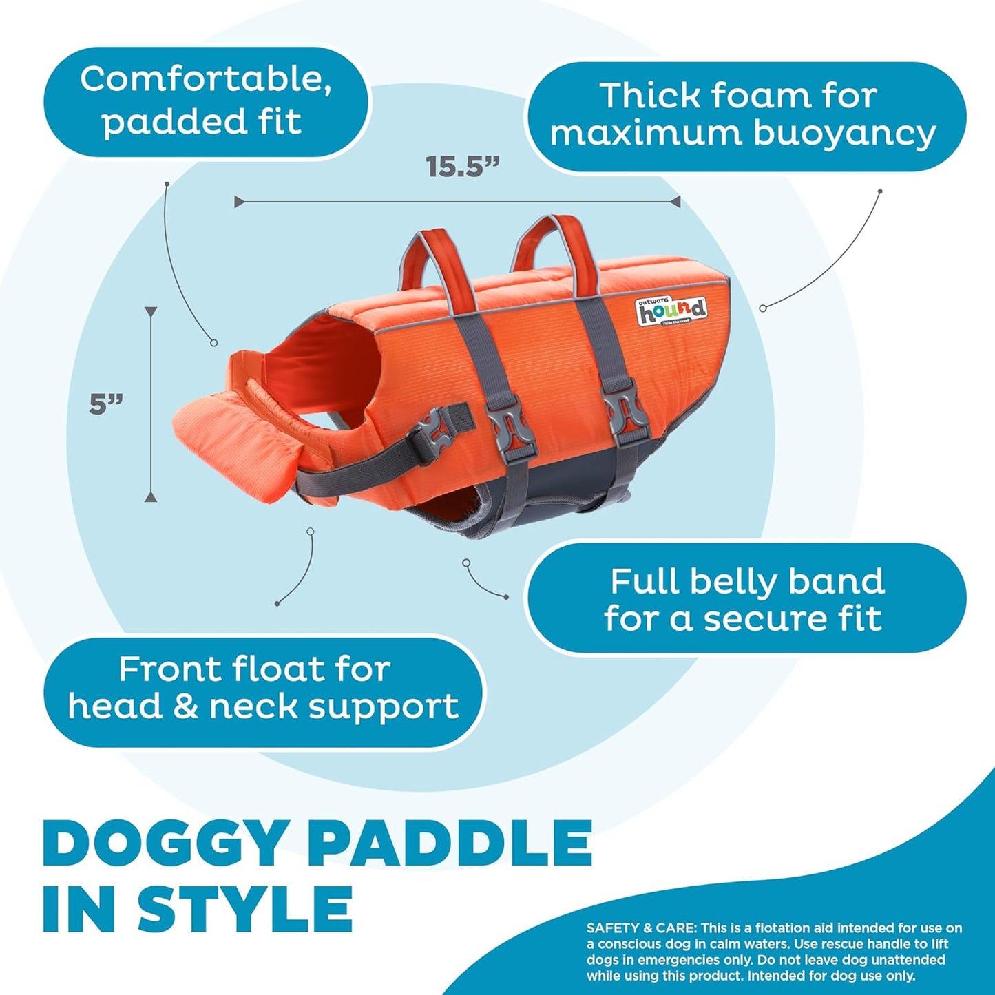 Vesta de salvare pentru caini marimea M, Outward Hound Granby Splash, greutatea minima 13, 61 kg, portocaliu, cu accente reflectorizante, bretele reglabile, banda abdominala si maner de transport pentru salvare