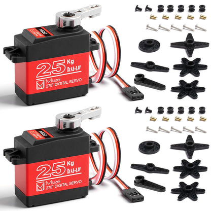 Set de 2 servomotor 25 kg, unghi operare 270°, angrenaj metalic, impermeabil IP66, cu accesorii, pentru barca RC, masina RC, brat robot, model avion, model elicopter