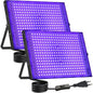 Set 2 proiectoare UV LED 300W IP66 395nm, lumina neagra 395 nm, IP66 impermeabil, SMD 2835, unghi 120°, carcasa aluminiu, suport reglabil 360°, pentru petreceri, cluburi, discoteca, bar, evenimente, lumina UV violet