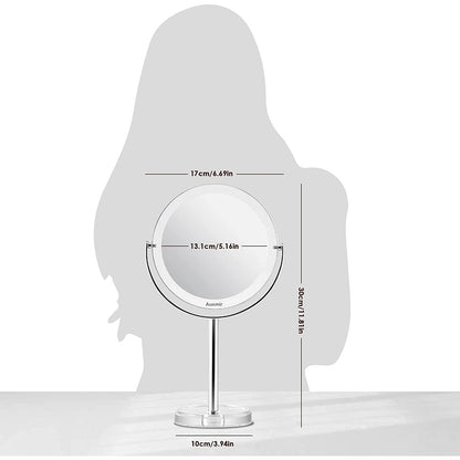 Oglinda cosmetica cu marire 10X, pivotare 360°, 131 mm, din metal, finisaj cromat, cu ventuze, Auxmir