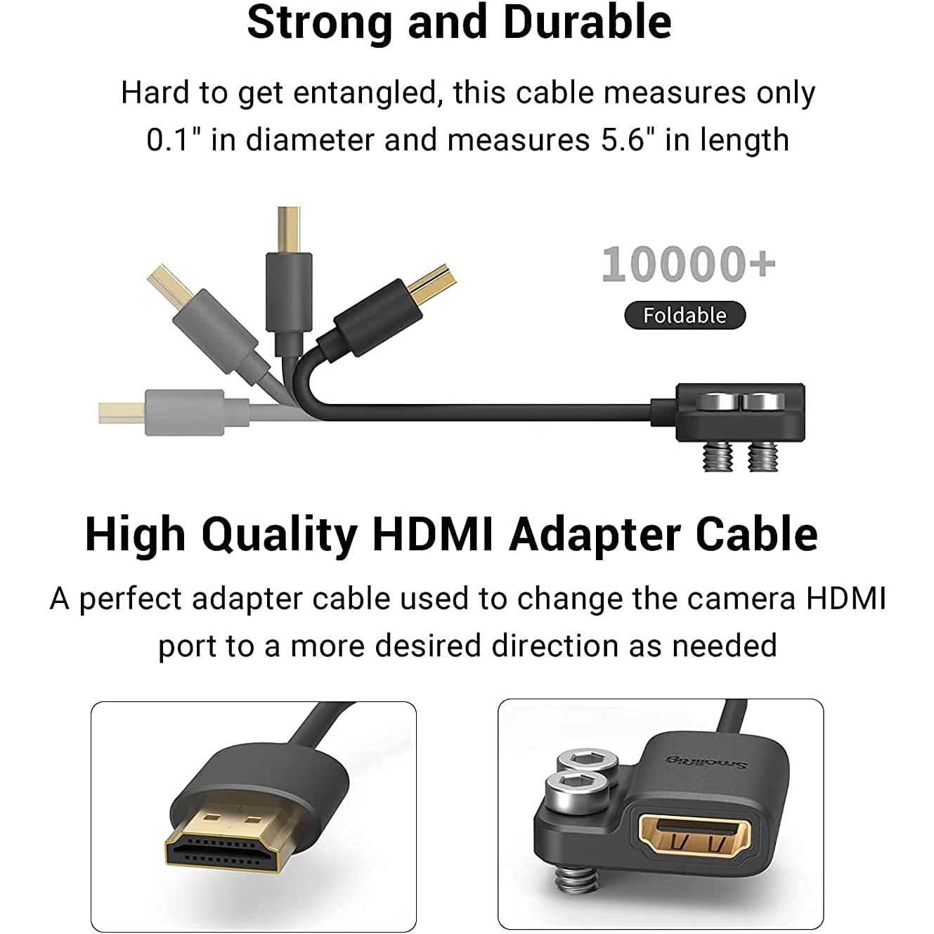 Adaptor HDMI tata la HDMI mama, 4K, cu 2 suruburi 1/4 inch, pentru BMPCC 4K, 6K, 6K Pro; Sony A7S III; Panasonic GH5, S1H, Smallrig 3019