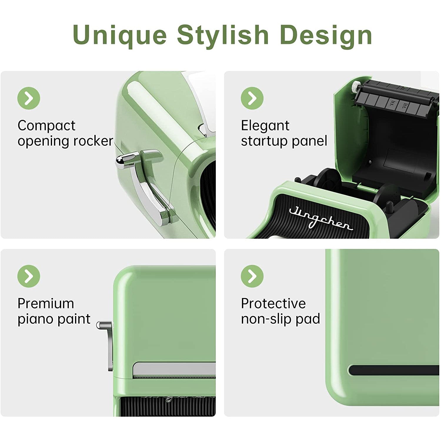 Imprimanta termica de etichete, Bluetooth, portabila, cu 1 rola etichete 50 x 30 mm, aspect vintage, verde, Deepin B21
