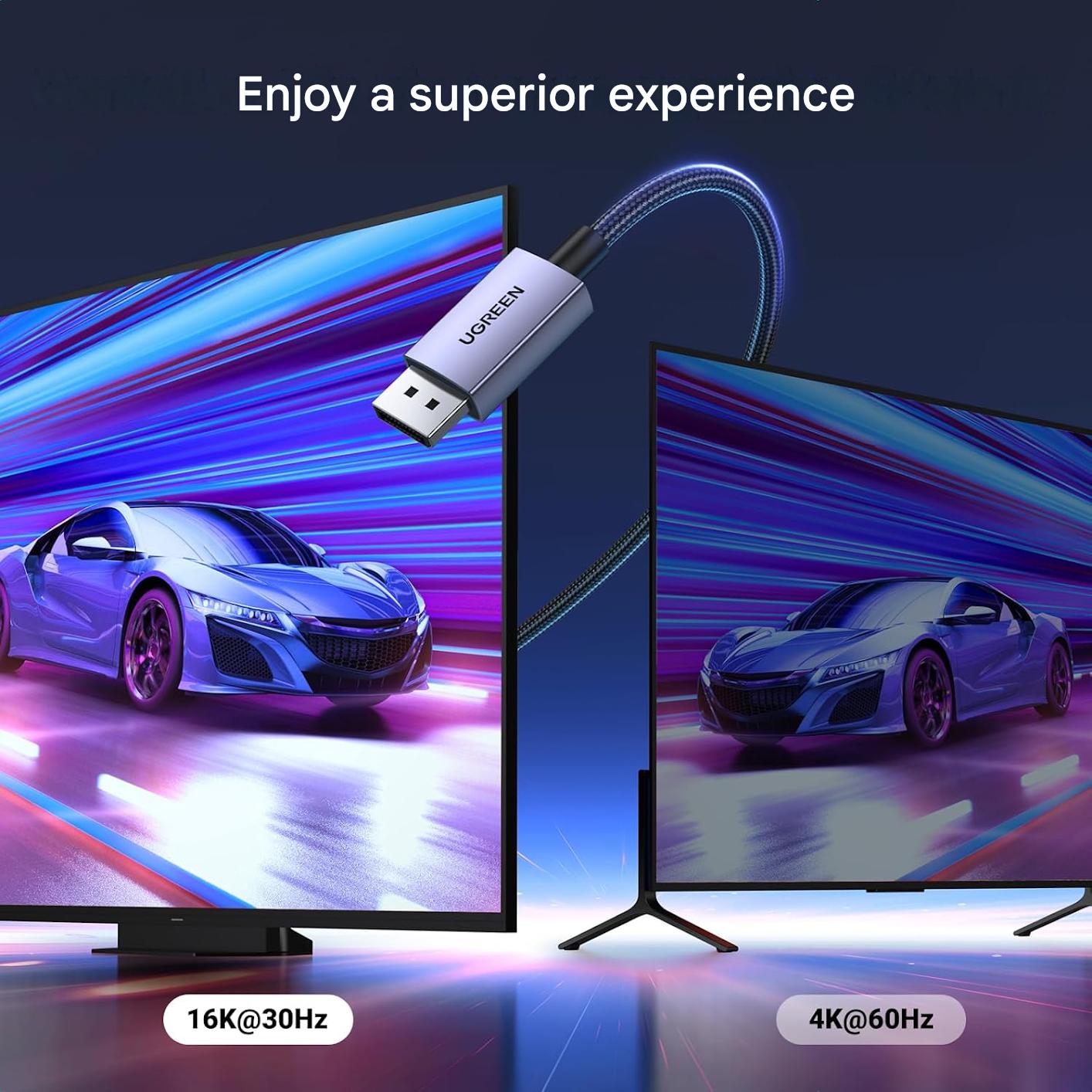 Cablu DisplayPort 2.1 UGREEN, VESA certificat, de 5 m, 16K@30Hz, 8K@240Hz, 4K@240Hz, 54Gbps, HDR, HDCP 2.2, DSC 1.2a, FreeSync & G-Sync, cablu DP gaming PC/monitor, compatibil DP 2.0/1.4