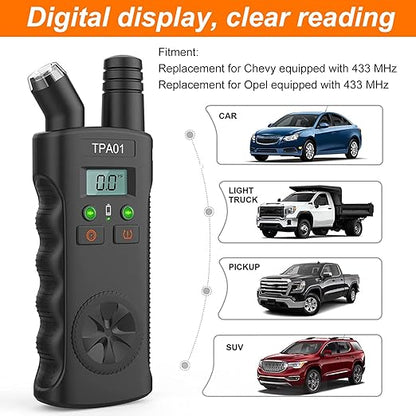 Instrument 2 in 1 pentru presiune anvelope, resetare TPMS, 433 MHz, manometru digital, 4 intervale de reglare, comutare PSI, BAR, KPA, Kg/cm², dispozitiv de invatare pentru SUV, camionete, autoturisme, motociclete, biciclete