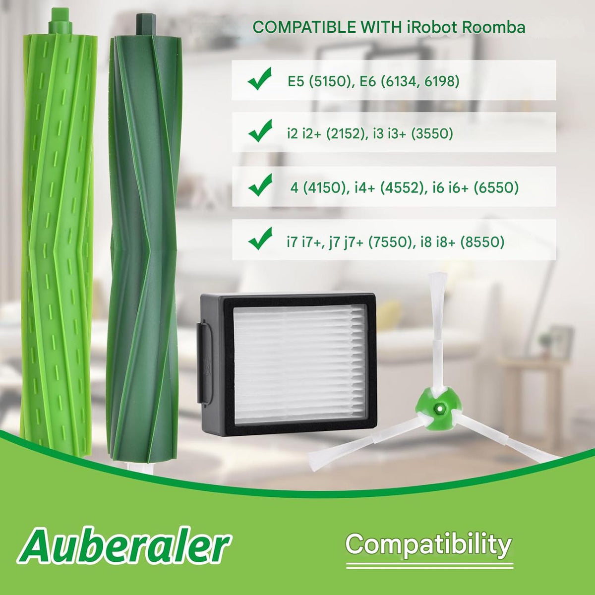 Set accesorii compatibile iRobot Roomba seria e/i/j (i7, i7+, j7, j7+, i3, i4, i6, i8, E5, E6), 18 piese - perii cauciuc, filtre HEPA, perii laterale, kit complet