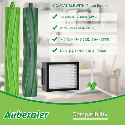 Set accesorii compatibile iRobot Roomba seria e/i/j (i7, i7+, j7, j7+, i3, i4, i6, i8, E5, E6), 18 piese - perii cauciuc, filtre HEPA, perii laterale, kit complet