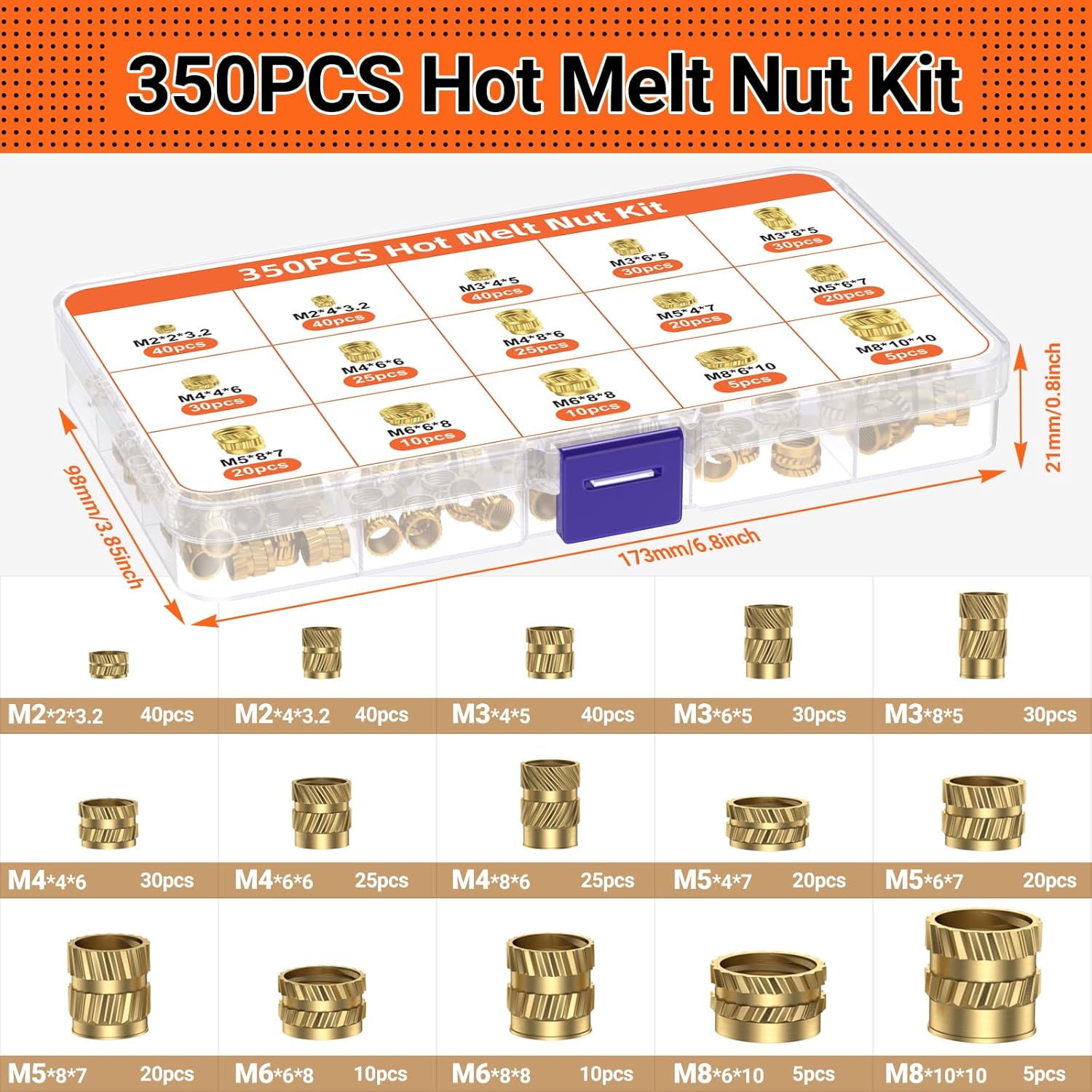 Set varfuri de lipire Preciva cu insertii filetate M2-M8, ciocan de lipit de 60 W, 6 varfuri de lipire + 350 insertii filetate, accesorii profesionale pentru lipit si reparatii DIY