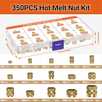 Set varfuri de lipire Preciva cu insertii filetate M2-M8, ciocan de lipit de 60 W, 6 varfuri de lipire + 350 insertii filetate, accesorii profesionale pentru lipit si reparatii DIY