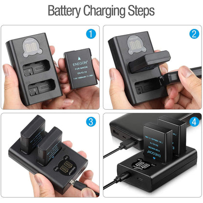 Set de 2 acumulatori EN-EL14 1500 mAh si incarcator dublu cu afisaj LED, pentru Nikon Coolpix P7000, P7100, P7700, P7800, P8000 DSLR D3100, D3200, D3300, D3400000000, D5500