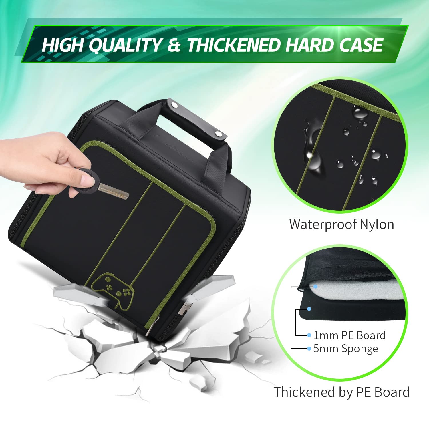 Geanta pentru Xbox Series X/S, cu skin controller, pliabila, cu pereti rigizi, maner si curea de umar, rezistenta la socuri, design ergonomic, pentru consola si accesorii, neagra