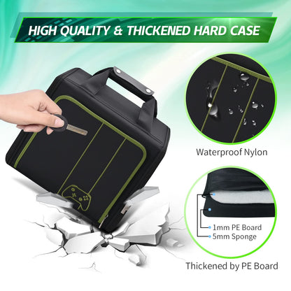 Geanta pentru Xbox Series X/S, cu skin controller, pliabila, cu pereti rigizi, maner si curea de umar, rezistenta la socuri, design ergonomic, pentru consola si accesorii, neagra
