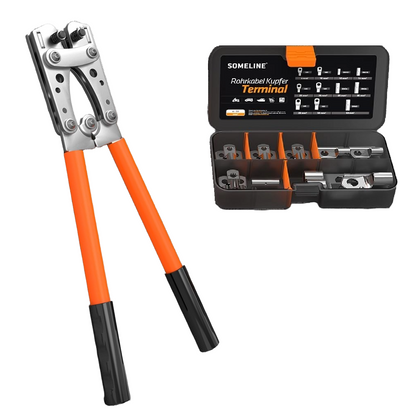Set cleste de sertizare 6-50 mm² cu 21 bucati terminale 6 mm², 10 mm², 16 mm², 25 mm², 35 mm², 50 mm², cu cutie de depozitare si transport, SOMELINE
