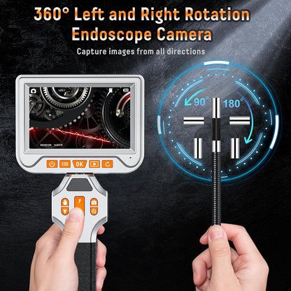 Endoscop industrial, camera de inspectie rotativa electric 360°, cu lentila de 6 mm, 8 lumini LED reglabile, ecran de 5 inch, tub semirigid de 1.5 m, card 64 GB inclus, foto/video