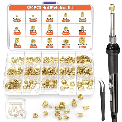Set varfuri de lipire Preciva cu insertii filetate M2-M8, ciocan de lipit de 60 W, 6 varfuri de lipire + 350 insertii filetate, accesorii profesionale pentru lipit si reparatii DIY