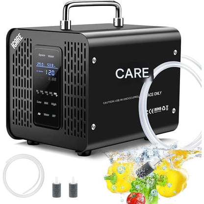 Generator de ozon profesional, pentru apa si aer, debit ozon 60000 mg/h, 2800 rpm, >45 dB, temporizator 120 minute, elimina mirosurile de masina, fum, animale de companie, mirosuri de bucatarie