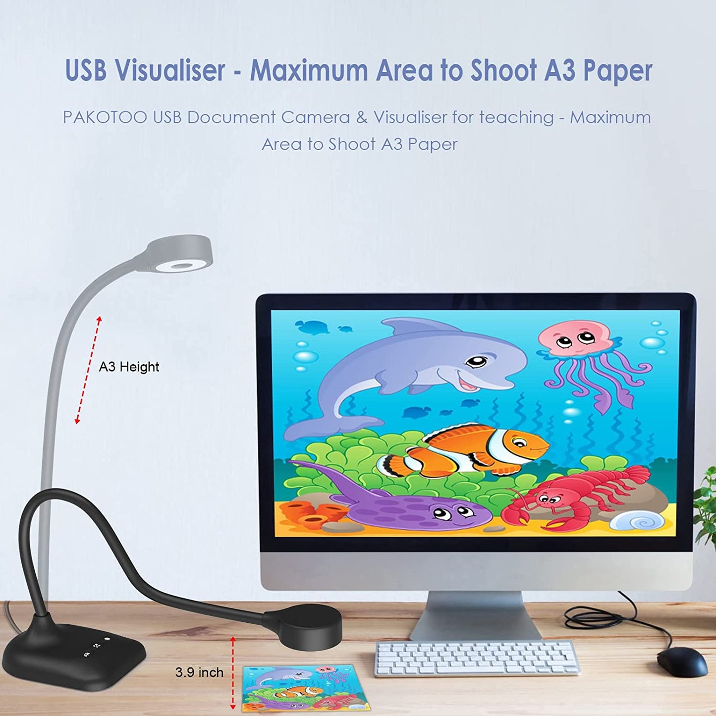 Camera de documente USB cu lampa LED, 5 Megapixeli, microfon incorporat, rotatie camera 360°, A3, Auto Focus, pliabil, pentru Windows, macOS, Linux, Chromebook