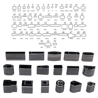 Set 52 matrite perforare piele, perforatoare metalice de diferite forme, usor de utilizat, pentru mercerie