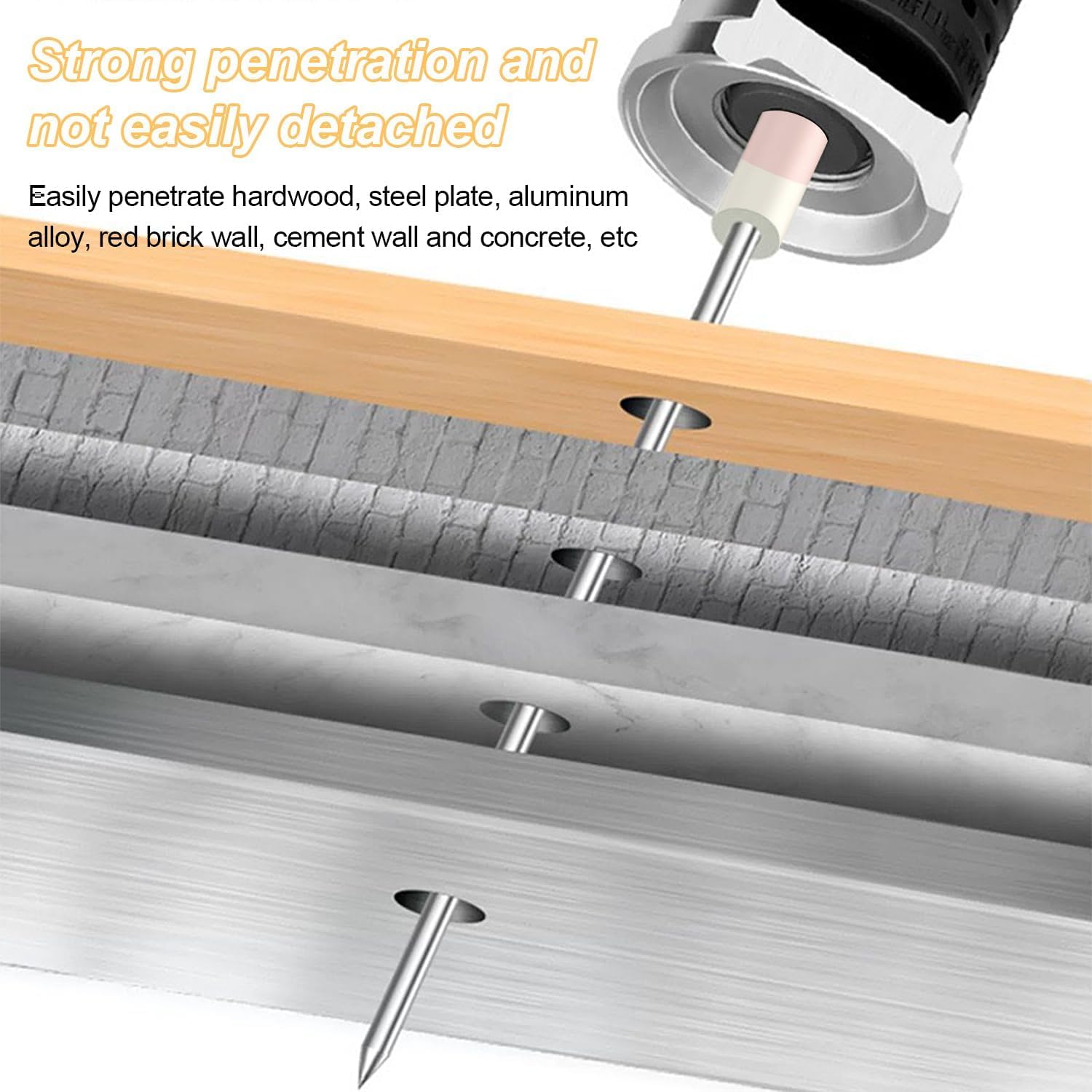 Set de 200 cuie rotunde, cleme cu carlig, bolturi pentru pistol de cuie manual, cu clema atasata, de 7.3 mm, pentru beton, lemn, caramida, tavane, pereti, pardoseli