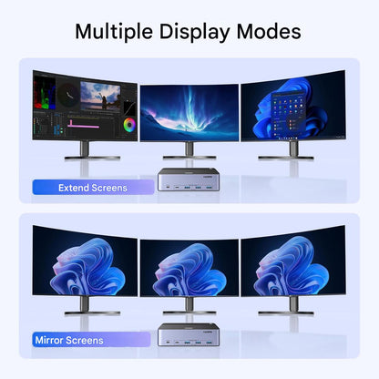Comutator KVM UGREEN pentru 2 PC-uri si 3 monitoare, HDMI 2.1 + 2x DisplayPort 1.4, rezolutie 8K@60Hz / 4K@240Hz, 4 porturi USB 3.0 5Gbps, controler Desktop si buton comutare, compatibil Windows/Linux, HDR10, G-Sync, VRR, include cabluri