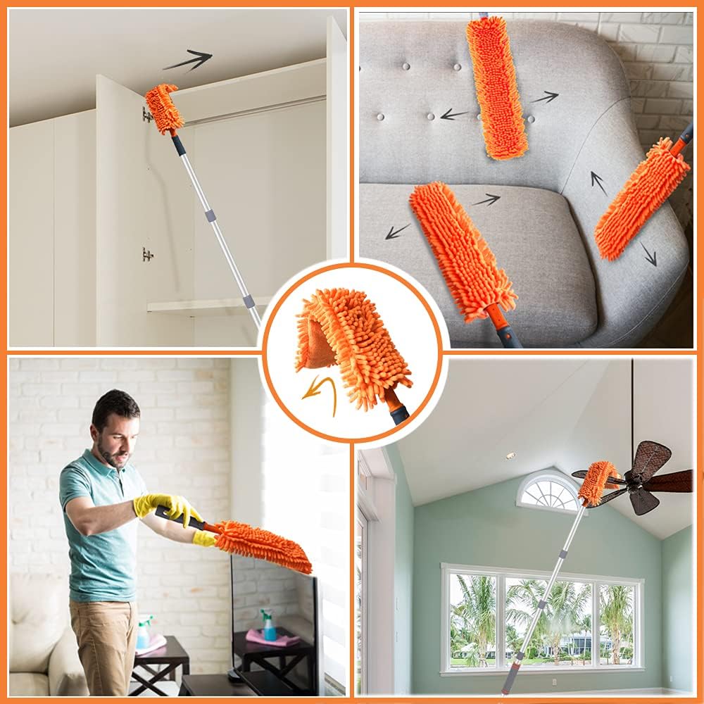 Stergator de geamuri cu maner telescopic, laveta din microfibra, 3 capuri interschimbabile, pentru curatare geamuri si locuri greu accesibile