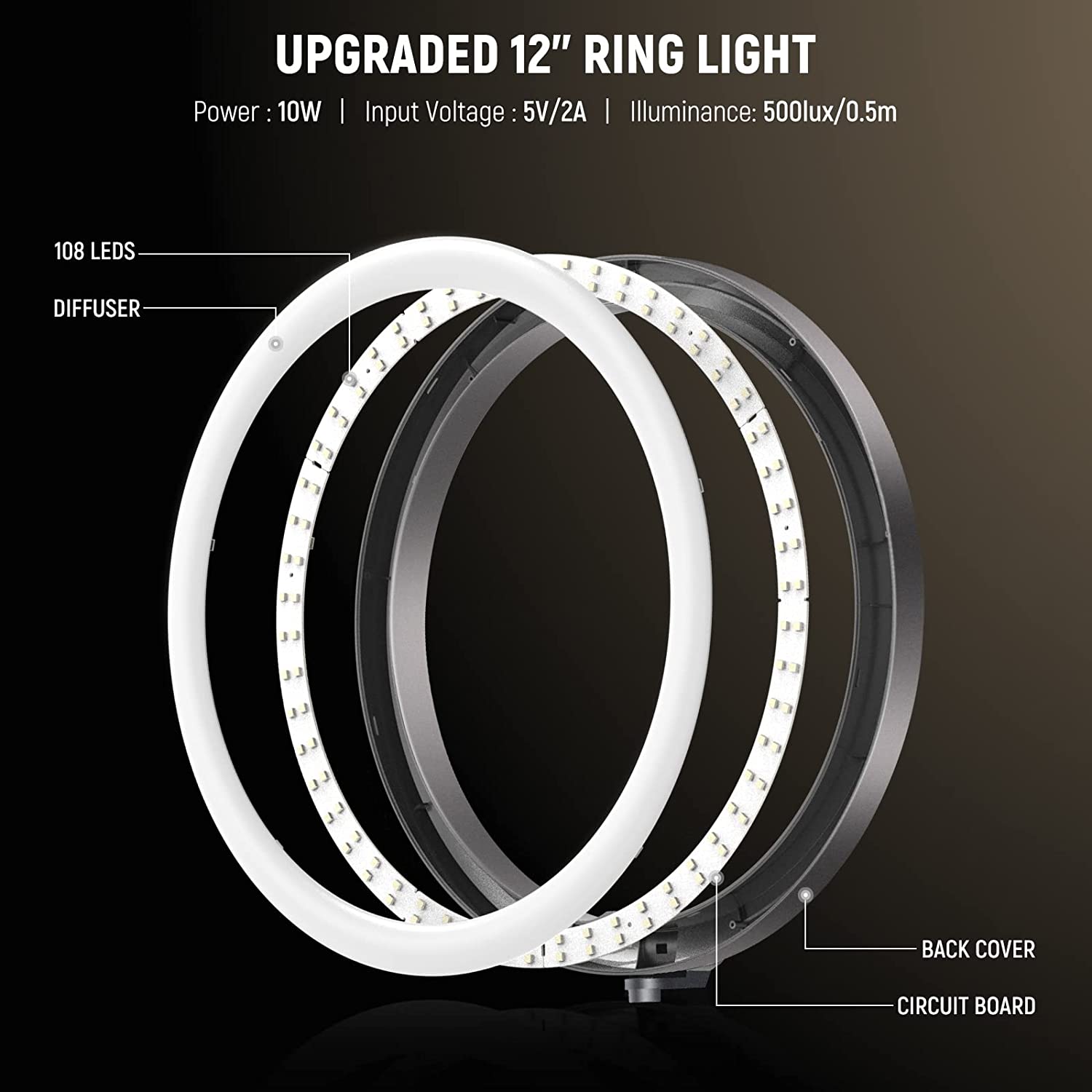 Ring Light LED cu trepied si brat cu menghina,Lampa circulara cu suport smartphone, telecomanda, montura cap tip bila, adaptor de la 5/8" la 3/8" si adaptor de la 1/4" la 5/8", pentru machiaj, vlog, streaming, inregistrare video