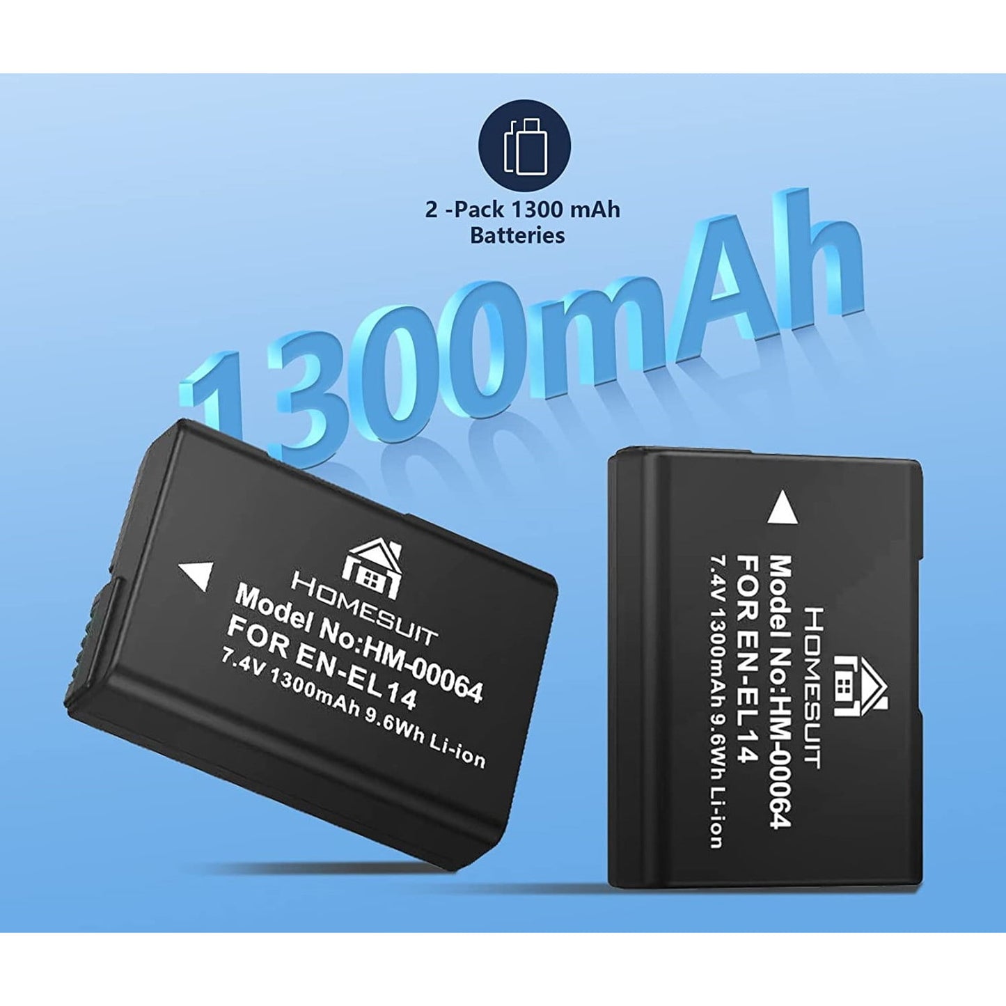 Set de 2 acumulatori EN-EL14 1300 mAh cu incarcator dual cu display LCD, pentru Nikon D5600, D3300, D3500, D5100, D5500, D3100, D3200, D5200, D5300, Coolpix P7000, P71000000, P710000, P710000, P71000, P710000, P7070