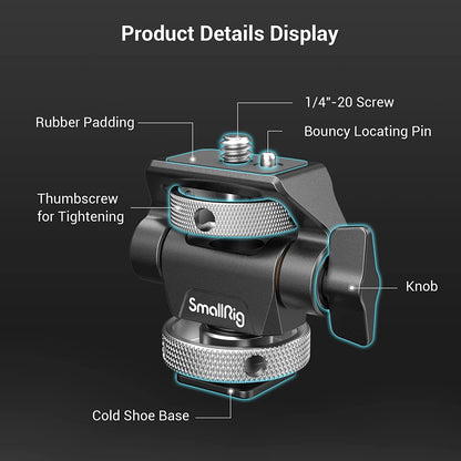 Suport monitor cu adaptor cold shoe si surub 1/4 inch, rotativ 360° si cu inclinare 180°, reglabil, cu surub de fixare, Smallrig 2905B