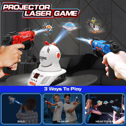 Set pistol de jucarie cu laser si proiector tinte, doua moduri joaca, cu efecte de lumini si sunete, pentru interior si exterior, multifunctional