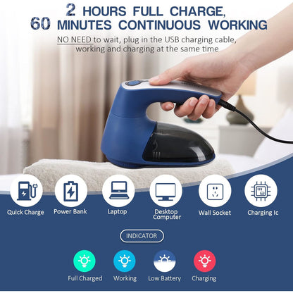 Aparat de curatat scame, reincarcabil USB, cu recipient colectare detasabil si 2 lame de schimb, 9, 000 rpm, lama cu 6 pale, cu perie electrostatica, maner rotativ 180°, SIKITUT