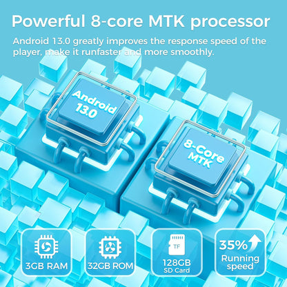 MP3 Player 160 GB cu Bluetooth 5.0, ecran 4 inch, full touchscreen – MP3/MP4 Player, Wi‑Fi Dual‑Band, Micro SD, Android 13, Suport Spotify, Audible, Play Store, Radio FM, extindere stocare pana la 1 TB