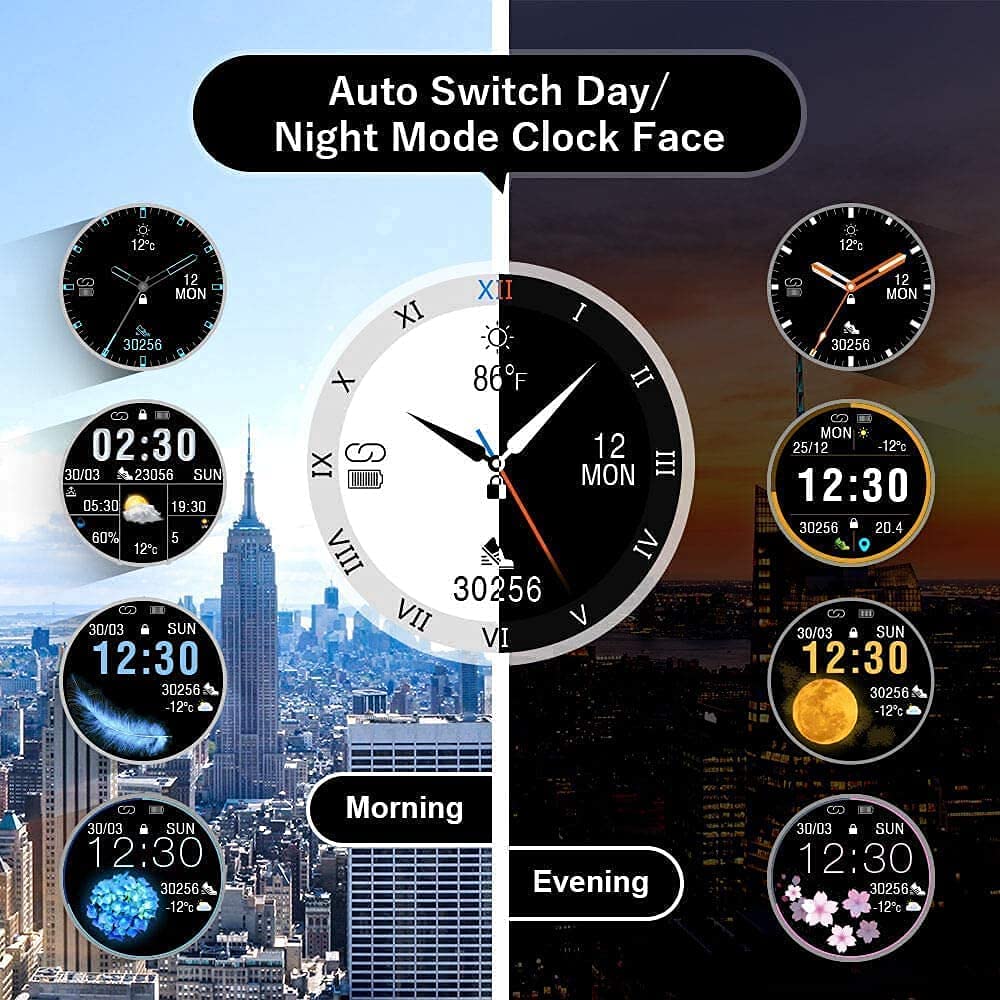 Ceas smartwatch inteligent Tinwoo, cu incarcare wireless, cadru metalic, ecran tactil de 1,3 inci, tracker fitness cu monitorizare de ritm cardiac si somn