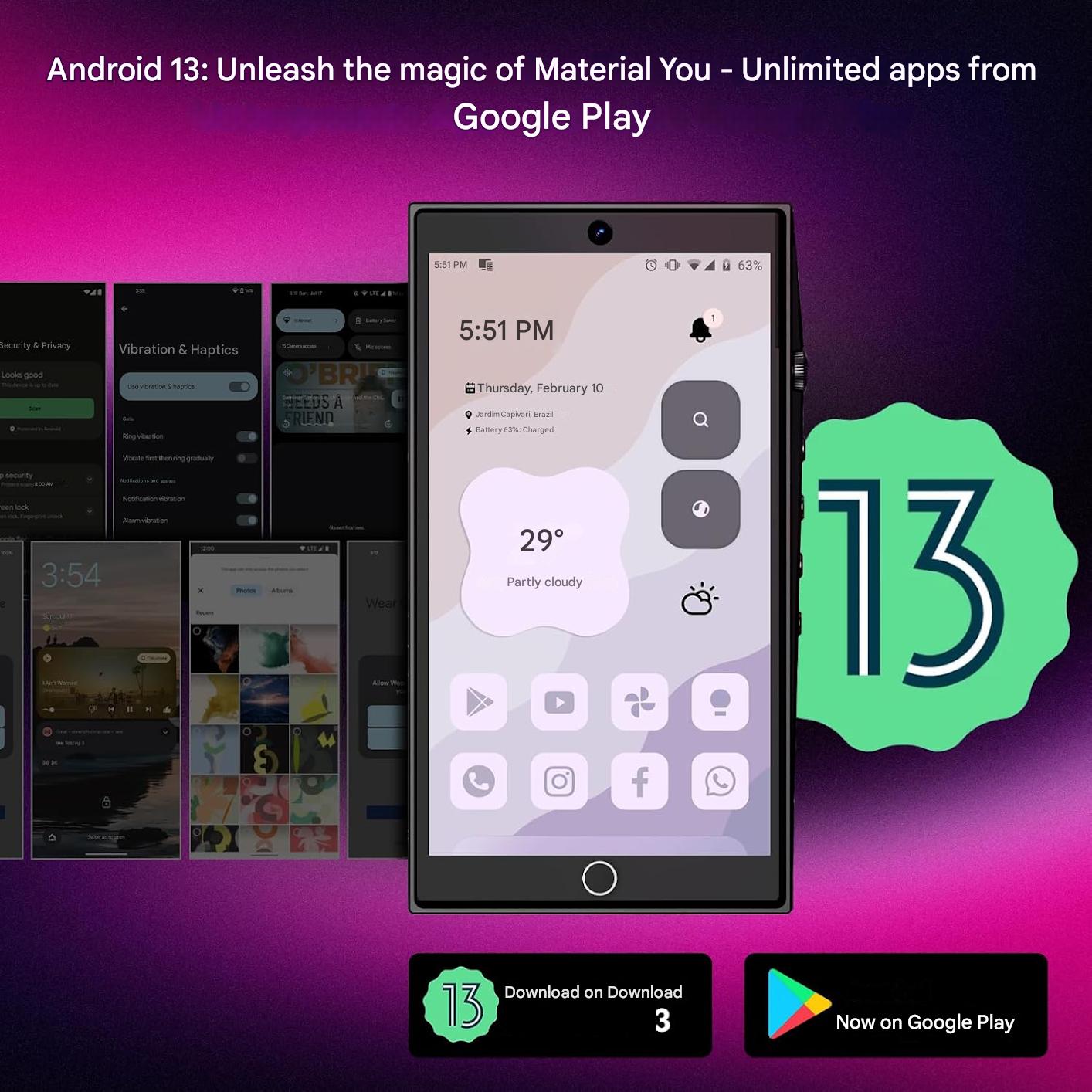 MP3 Player Android 13 192GB (64GB ROM + 128GB Card), Bluetooth 5.0 si WiFi, ecran tactil de 4, 7 inch HD, 4GB RAM, camere frontale si spate, asistent AI, Player muzical si video pentru copii