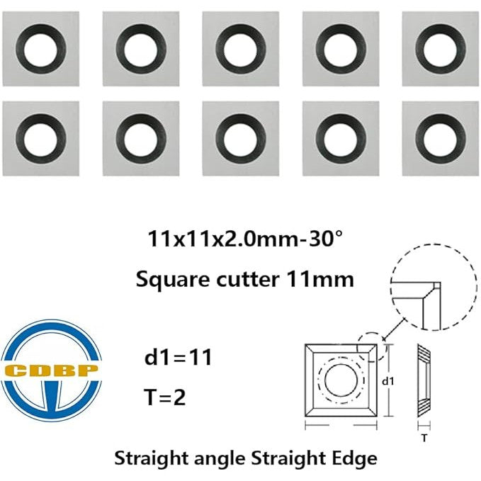 Set de 10 placute amovibile vidia, de strunjire, pentru prelucrarea lemnului, 11 x 11 x 2,0 mm, frezare 30 grade, pentru strung si dalta