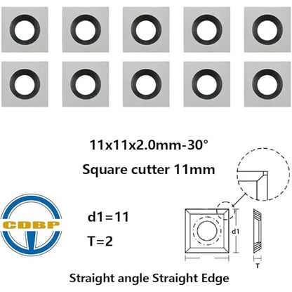 Set de 10 placute amovibile vidia, de strunjire, pentru prelucrarea lemnului, 11 x 11 x 2,0 mm, frezare 30 grade, pentru strung si dalta