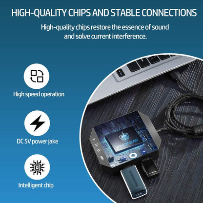 Placa de sunet externa USB, 3 in 1 amplificator, conectare casti si microfon, hub USB, cu egalizator, buton mute, plug and play, pentru Windows, Mac, Linux, laptop, desktop