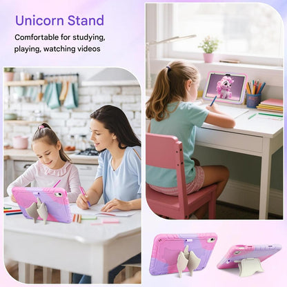 Husa pentru iPad (A16) a 11-a generatie de 11 inch 2025, iPad a 10-a generatie de 10,9 inch 2022 pentru copii, cu protectie pentru ecran, curea de umar, suport unicorn pentru creio - roz