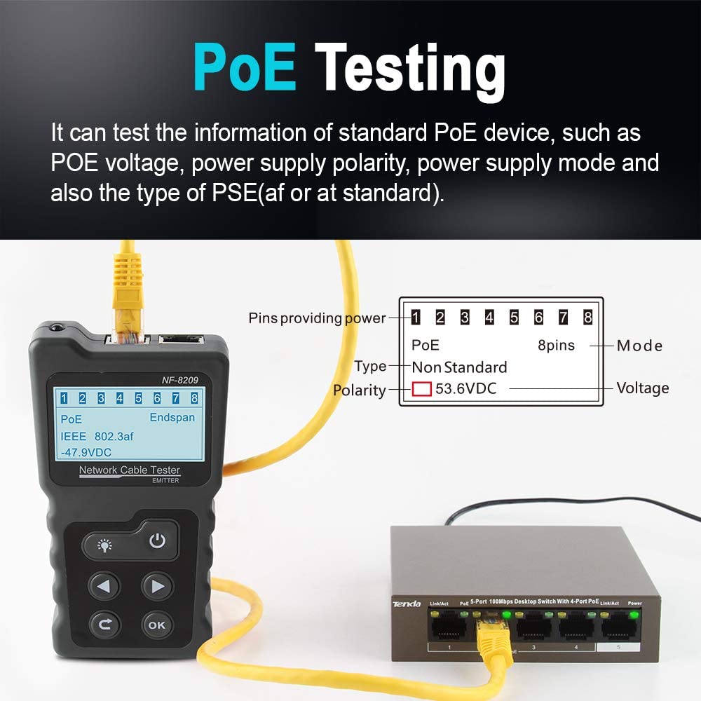 Tester de retea,tensiune si curent de testare a cablului de retea PoE LCD multifunctional