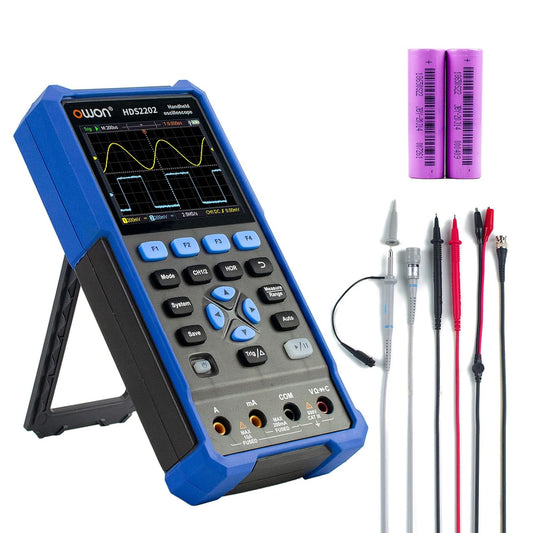 Osciloscop profesional portabil cu latime de banda 200 MHz, 1GSa/s, rezolutie verticala 10MV-10V, cu functie multimetru digital cu 20.000 counts, ecran 3.5 inch, acumulator 5200mAh, multifunctional