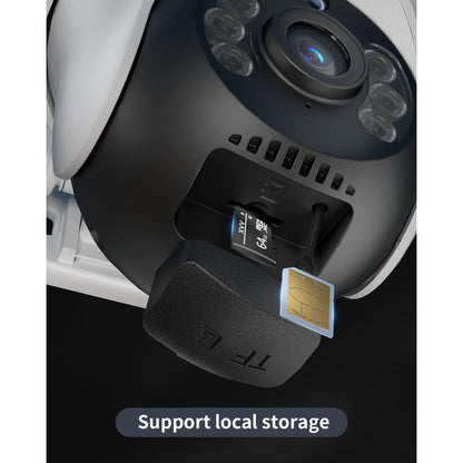 Camera de supraveghere cu SIM 4G LTE, 4 MP, Ultra HD, 360° PTZ, nightvision color, detectare miscare, impermeabila IP65, comunicare bidirectionala, aplicatie dedicata, alba