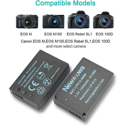 Set de 2 acumulatori LP-E12 1400 mAh si incarcator dual pentru Canon LP-E12 si Canon EOS M, EOS Rebel SL1, EOS 100D