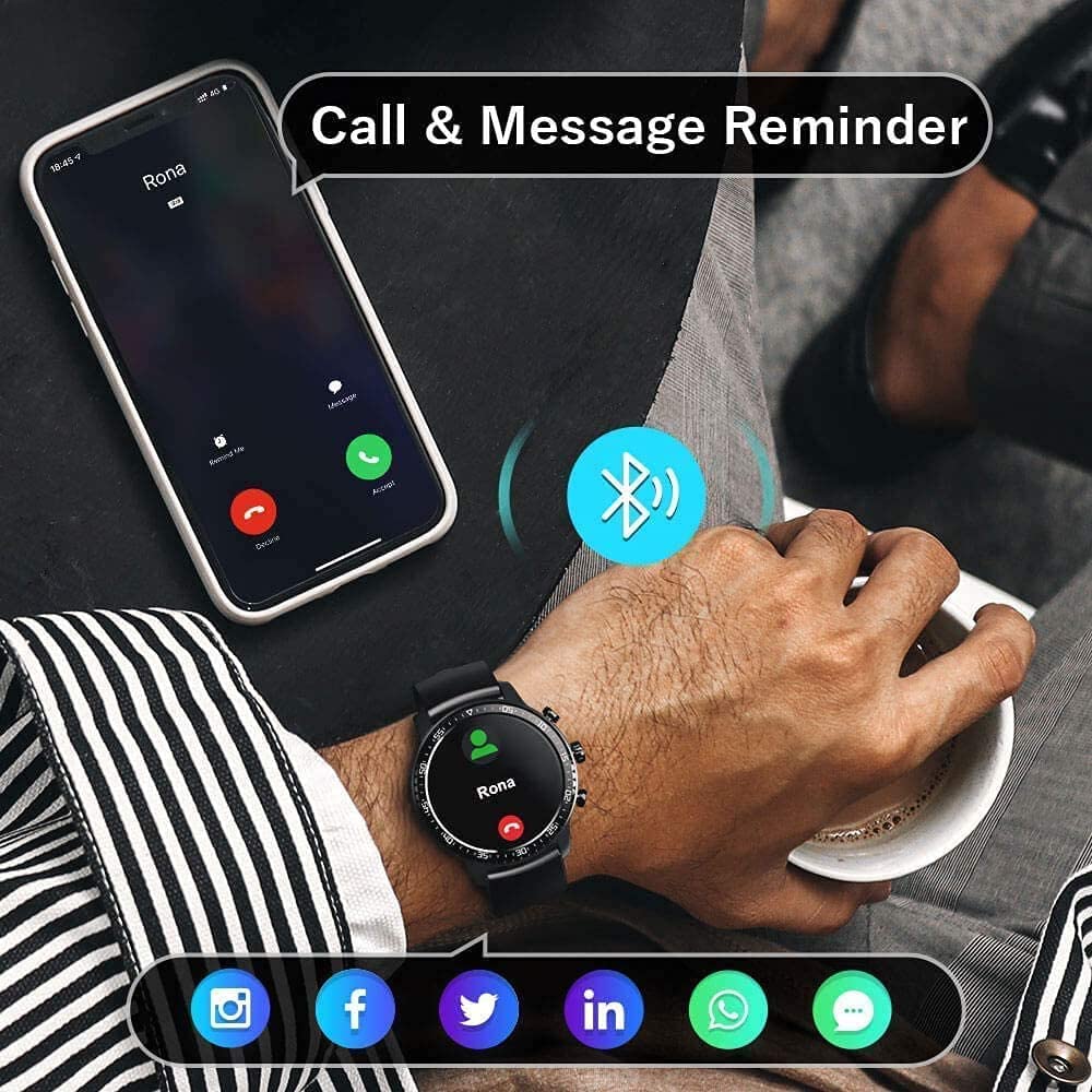 Ceas smartwatch inteligent Tinwoo, cu incarcare wireless, cadru metalic, ecran tactil de 1,3 inci, tracker fitness cu monitorizare de ritm cardiac si somn