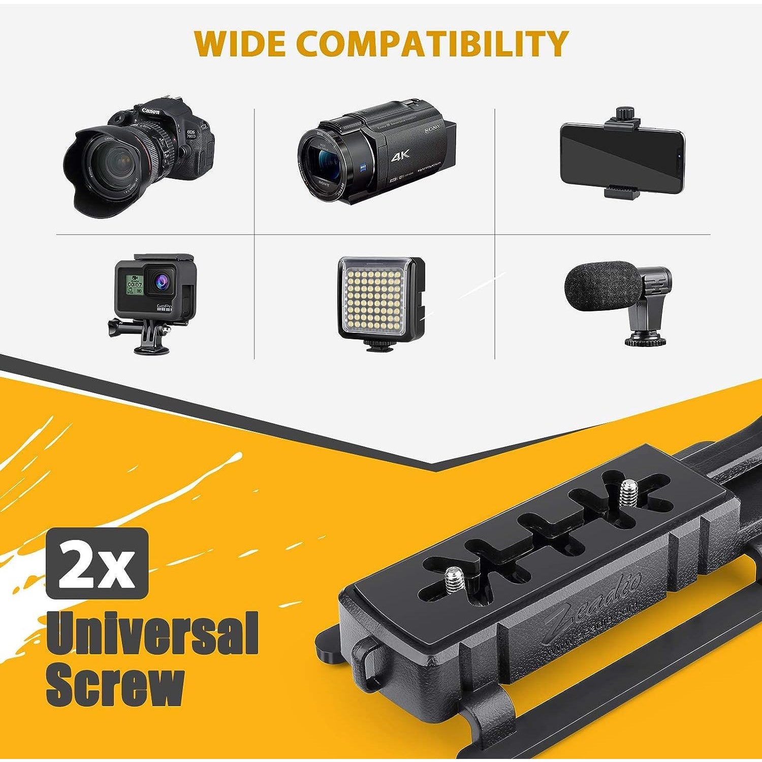 Stabilizator imagine Zeadio in forma de U, universal, cu suruburi 1/4-20 si hot shoe, greutate redusa, pentru smartphone, camera de actiune, DSLR, camera foto, camera video, Canon, Nikon, Sony, Panasonic, Pentax, Olympus