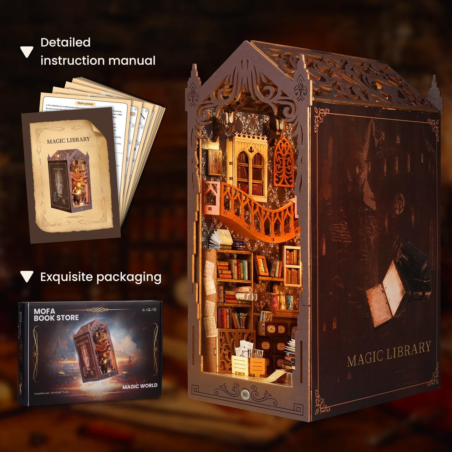 Puzzle 3D, shrike, Kit de construcție DIY cu LED, dimensiuni 11x18.5x27.5cm, din lemn