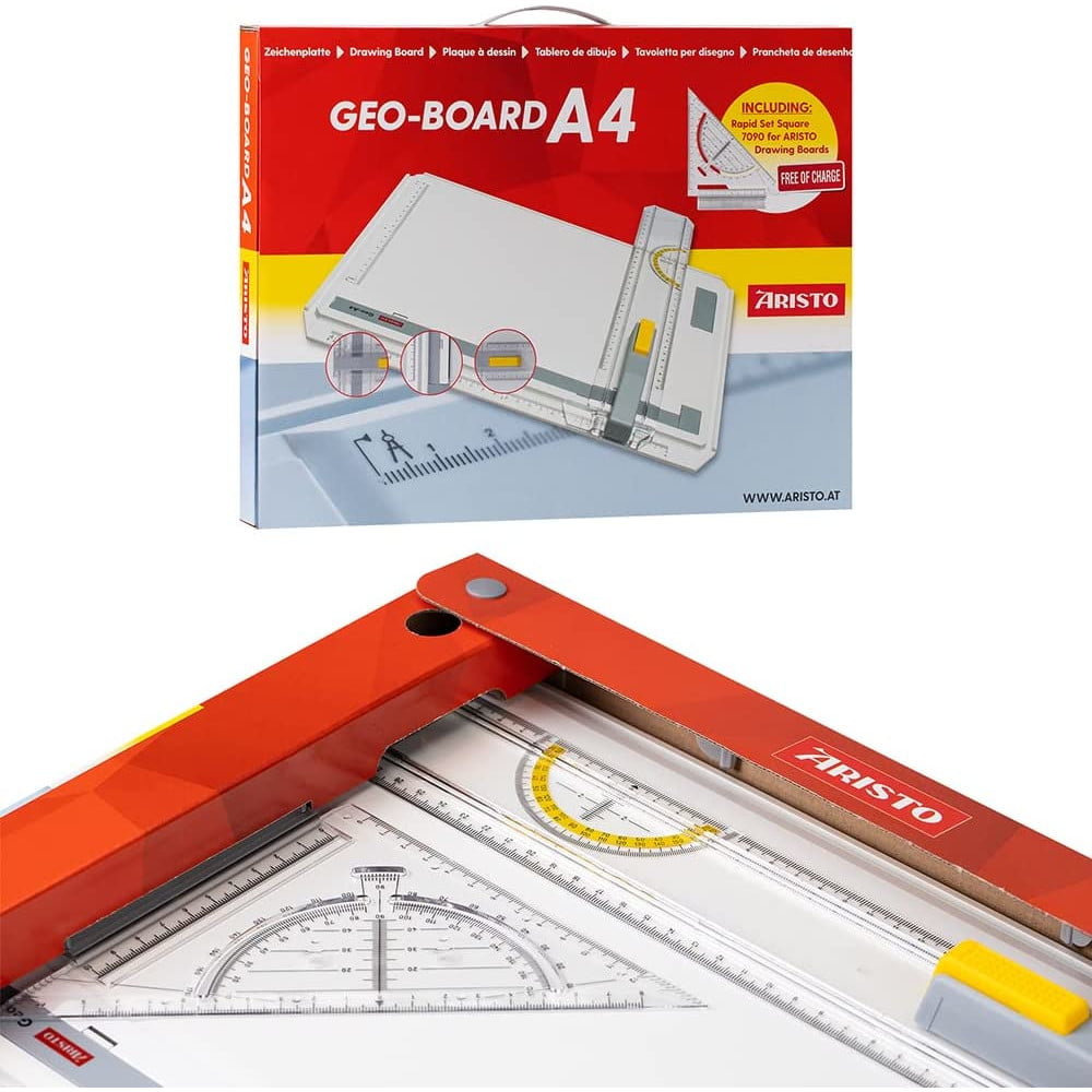Planseta proiectare A4 pentru desen tehnic, arhitectura, cu sina de prindere accesorii, din plastic rezistent la impact, alba