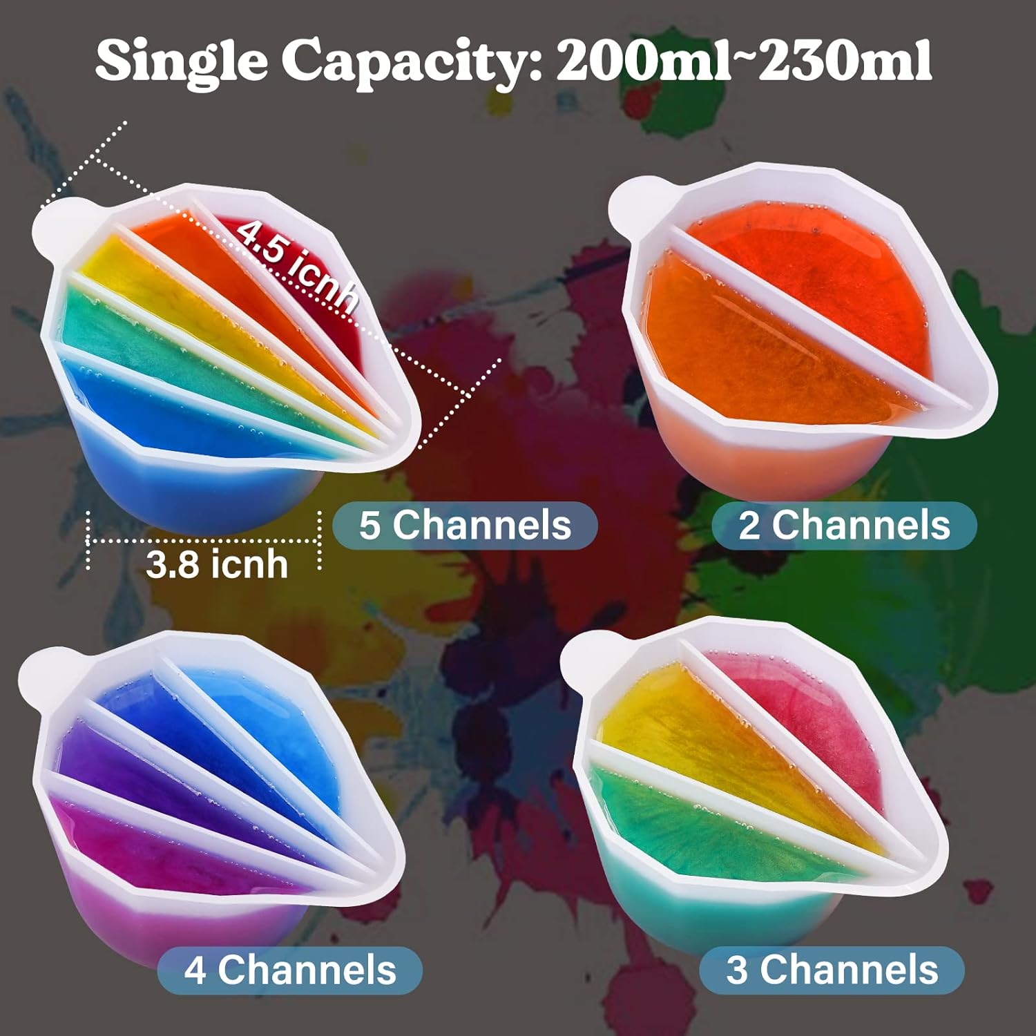 Set cupe de turnare rasina epoxidica, din silicon, compartimentate diferit pentru mixare culori, reutilizabile, usor de folosit