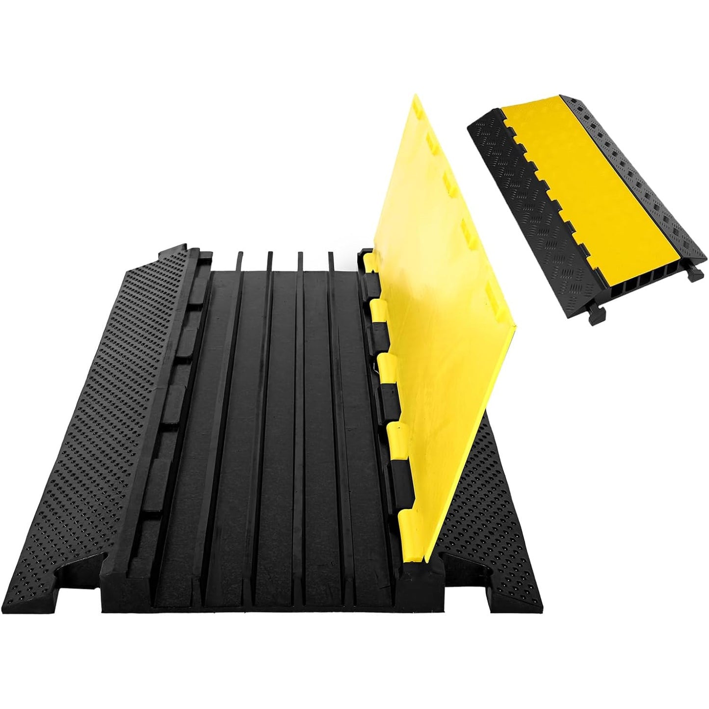 Rampa de protectie cabluri cu 5 canale 91 x 50 x 5 cm, capacitate 3000 kg, din cauciuc cu capac din plastic si design modular, pentru casa, parcari, garaje, depozite, negru