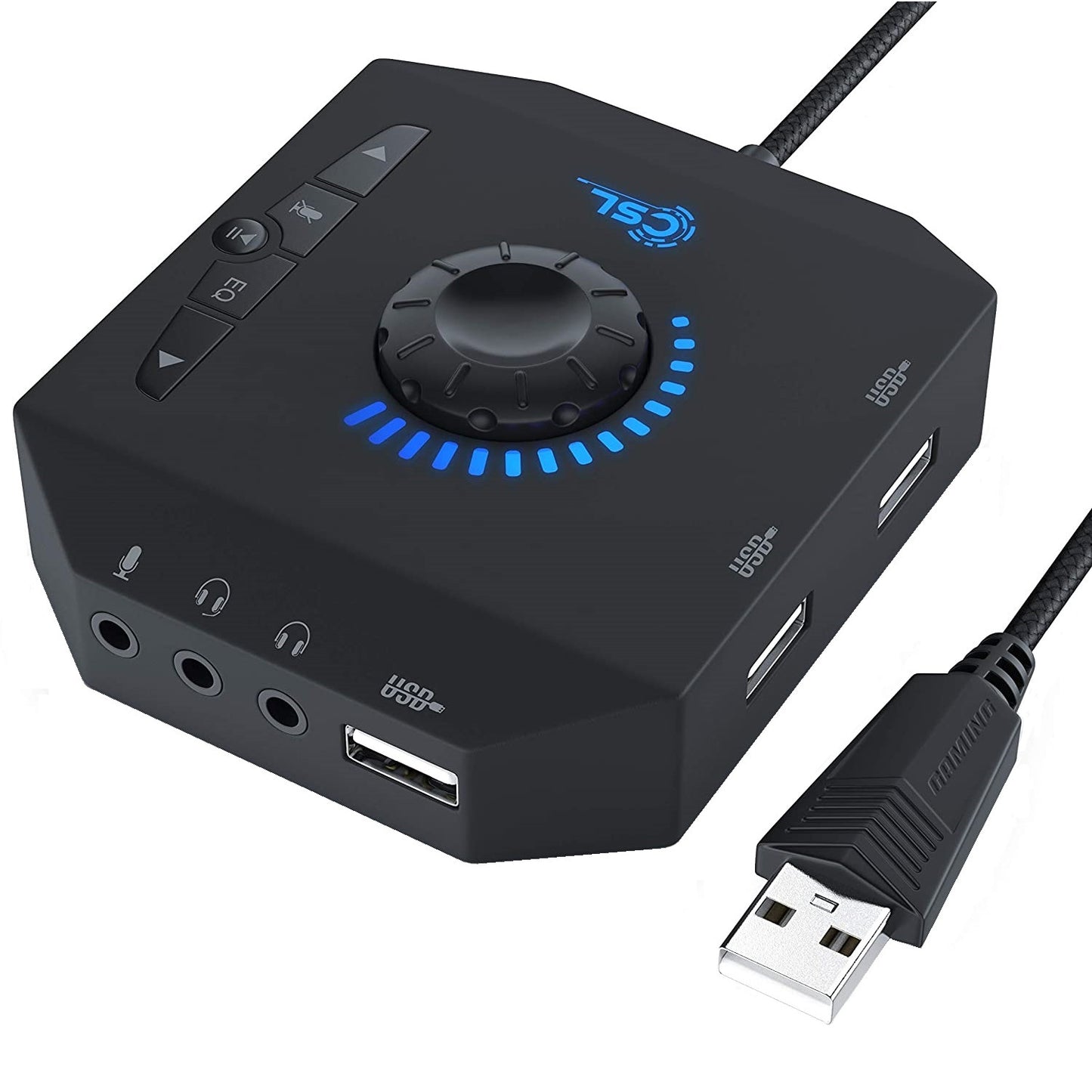 Placa de sunet externa CSL USB 3 in 1 amplificator, terminal conectare casti si Hub USB, cu egalizator si rotita volum